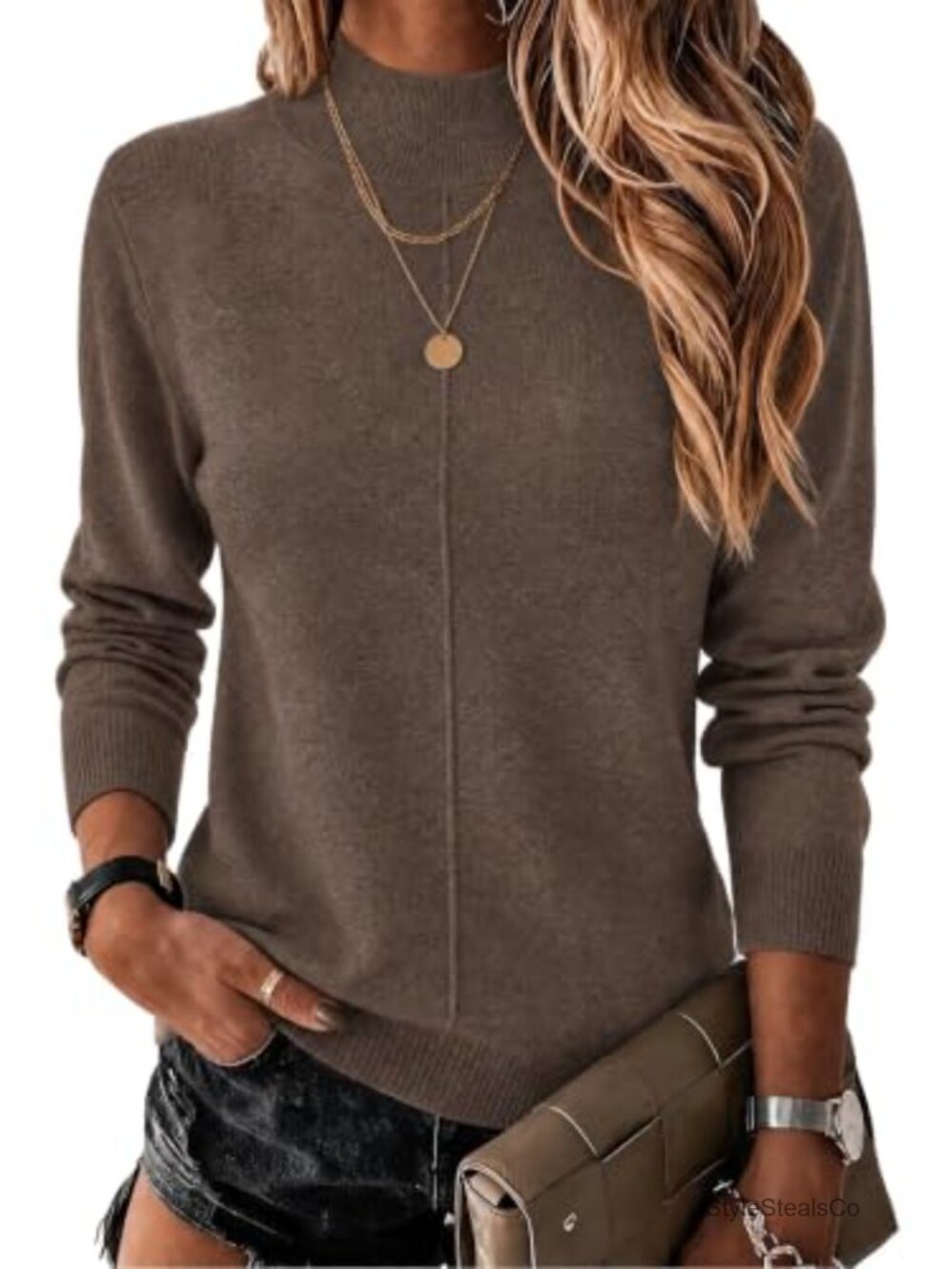Wool Blend Mock Neck Long Sleeve Sweater Pullover Business Casual